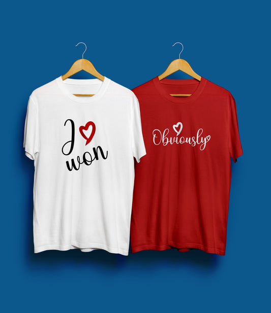 I Won Obviously Valentine's Couple's Tee Set - Romantic Matching Shirts